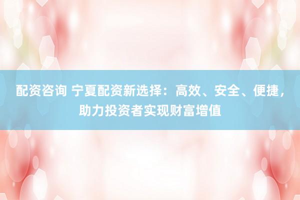 配资咨询 宁夏配资新选择：高效、安全、便捷，助力投资者实现财富增值