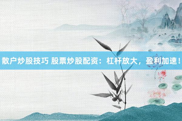 散户炒股技巧 股票炒股配资：杠杆放大，盈利加速！