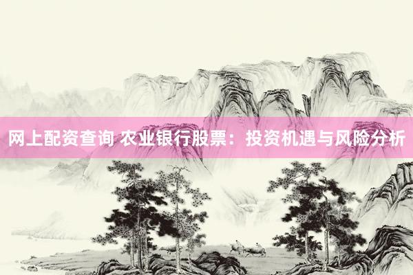 网上配资查询 农业银行股票：投资机遇与风险分析