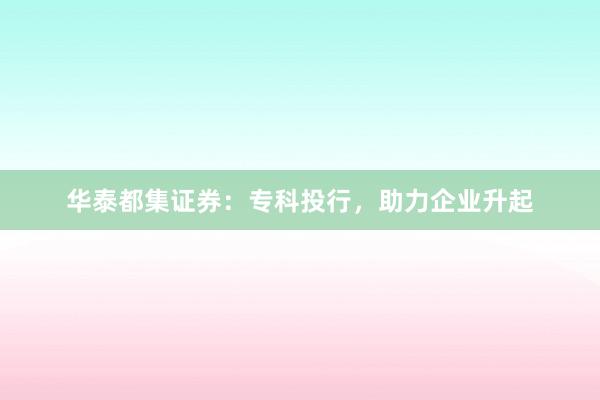 华泰都集证券：专科投行，助力企业升起