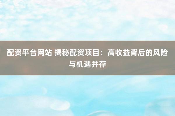 配资平台网站 揭秘配资项目：高收益背后的风险与机遇并存
