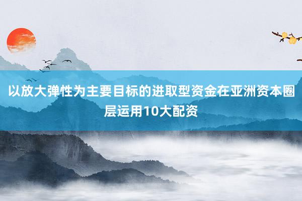以放大弹性为主要目标的进取型资金在亚洲资本圈层运用10大配资