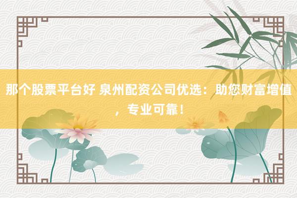 那个股票平台好 泉州配资公司优选：助您财富增值，专业可靠！